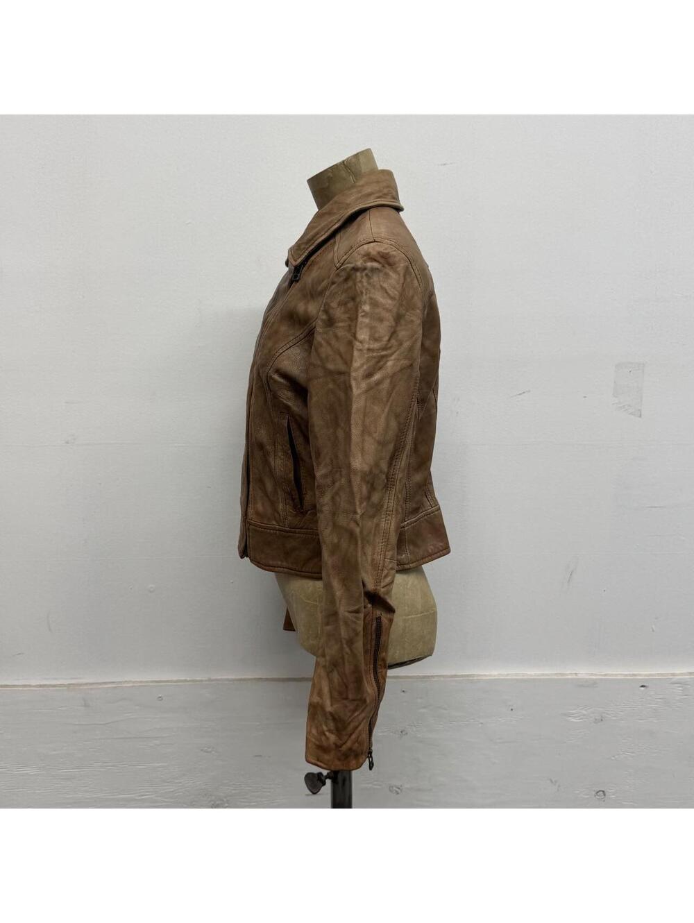 Vintage Brown Faded Moto Genuine Leather Jacket - Picture 4 of 8